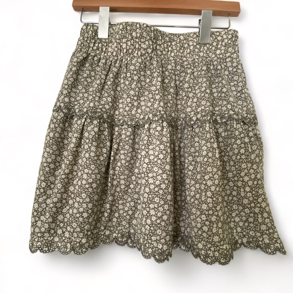 Floral Skirt - Sage Green and White